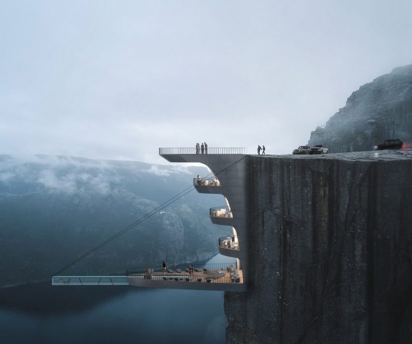 Zien: het hotel dat boven één van Noorwegens grootste fjords hangt